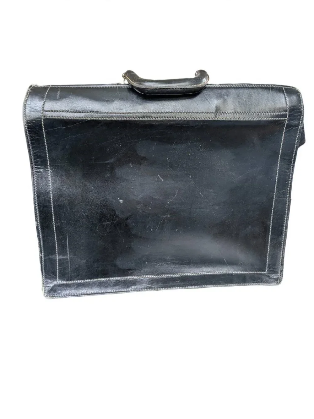 Vintage Black Leather Hinged-Mouth Briefcase - with Lock